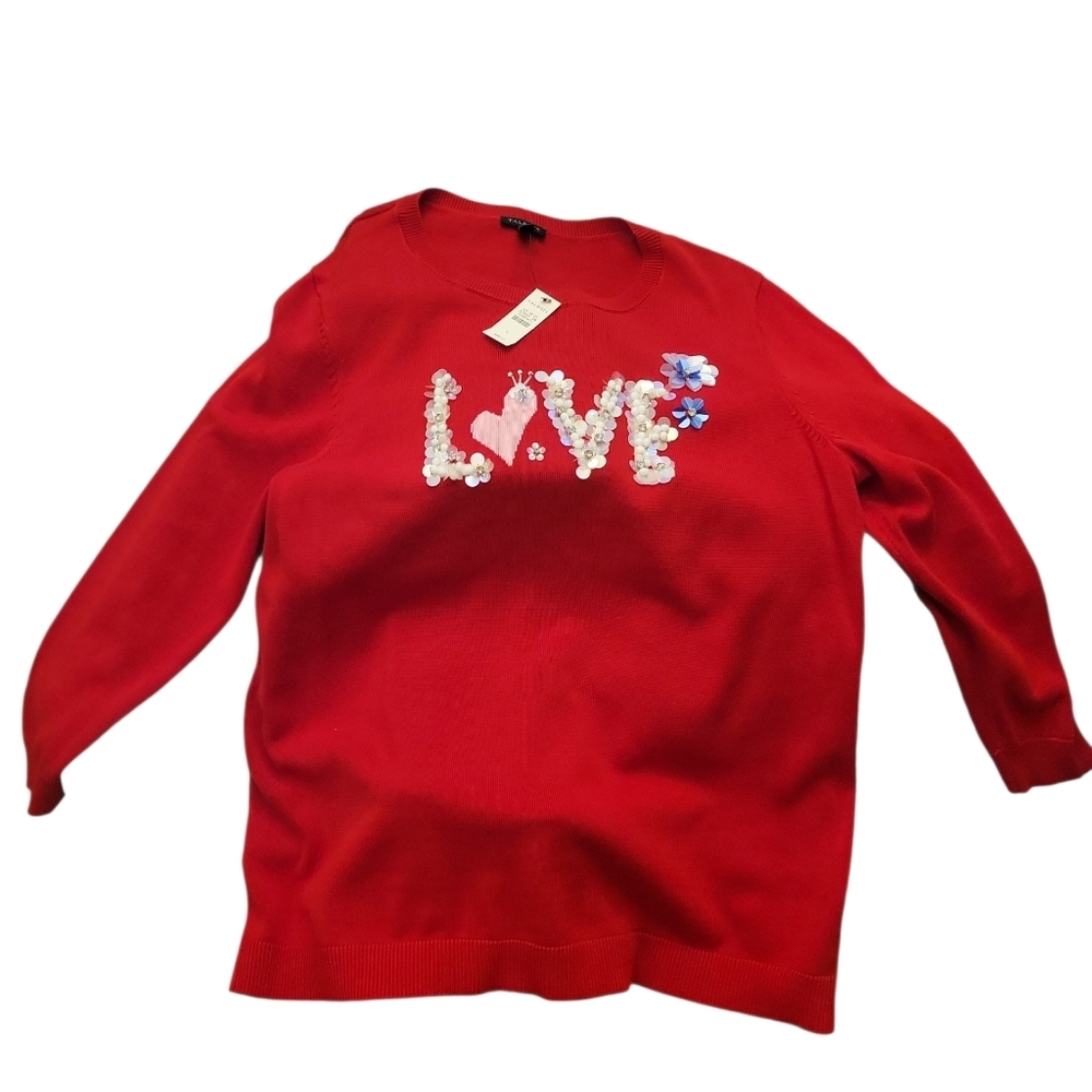 Talbots‎ Red Sweater with Love Floral Design Valentines